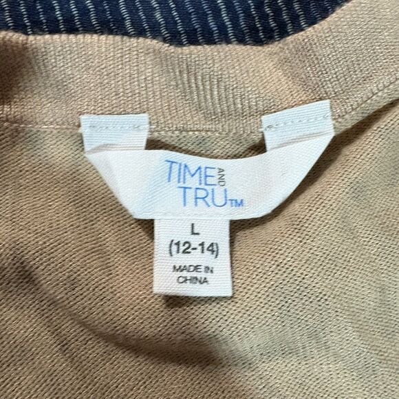 Time and Tru Womens L Leopard Animal Print Sweater Tan Brown Knit Boho Fall Cozy - Picture 3 of 7